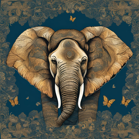 Elephant & butterflies - green & gold (1)