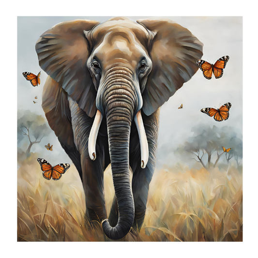 Elephant and butterflies in field (2)