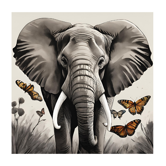 Elephant and butterflies in field (3)